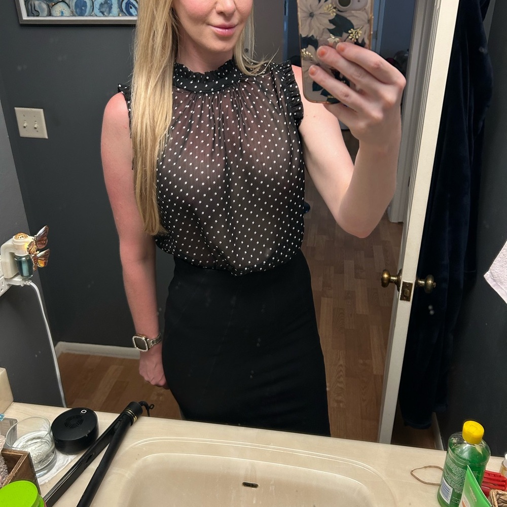 Black Polka Dot Sheer Blouse